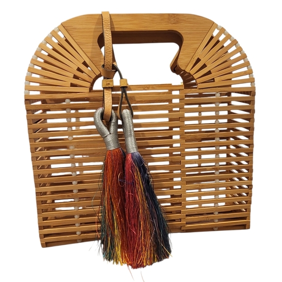 Vince Camuto Handbags - Vince Camuto Bayne Rainbow Tasseled Bamboo Clutch Handbag